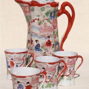 Vintage hand painted Japan Geisha girl china, porcelain chocolate pot & cups set
